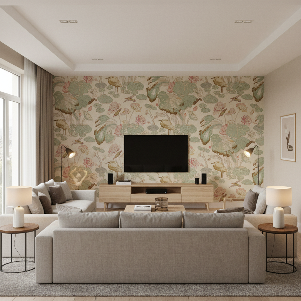 Nympheus Twill Shell/Jade — Living Room Room Setting