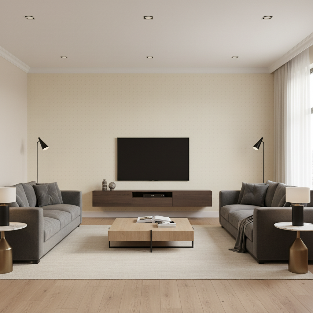 Oxford Velvet beige — Living Room Room Setting