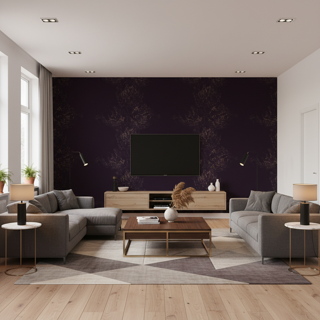 Oxford Velvet Plum — Living Room Room Setting