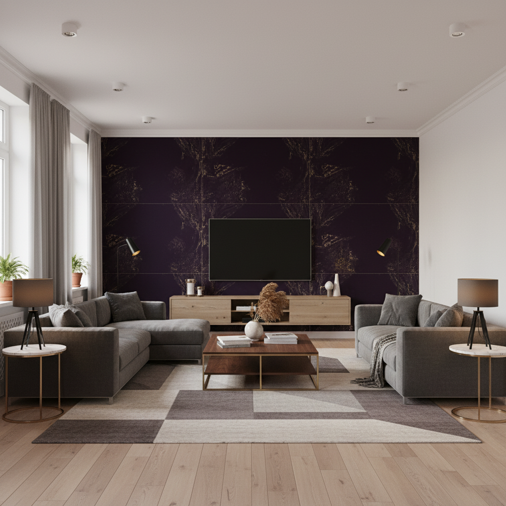 Oxford Velvet Plum — Living Room Room Setting