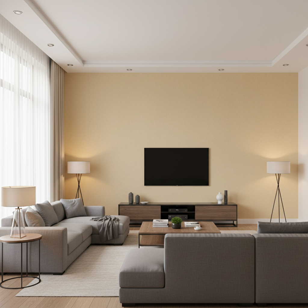 Oxford Velvet Cream — Living Room Room Setting