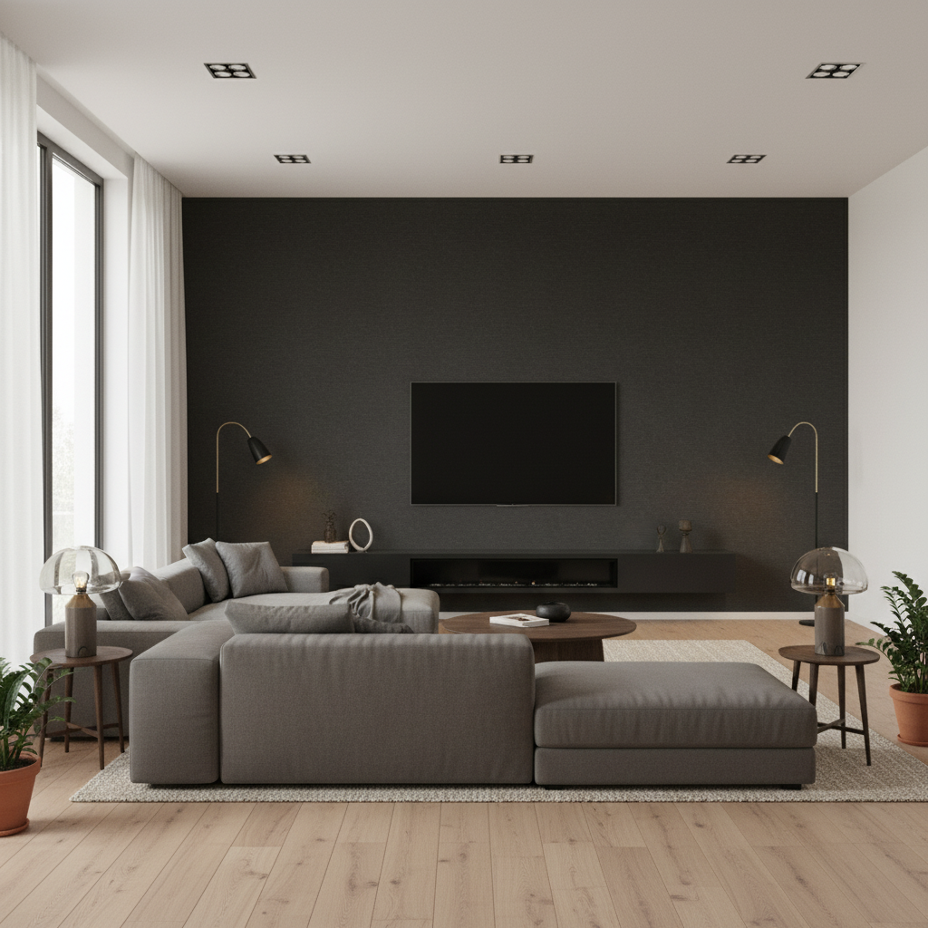 Oxford Velvet Anthracite — Living Room Room Setting