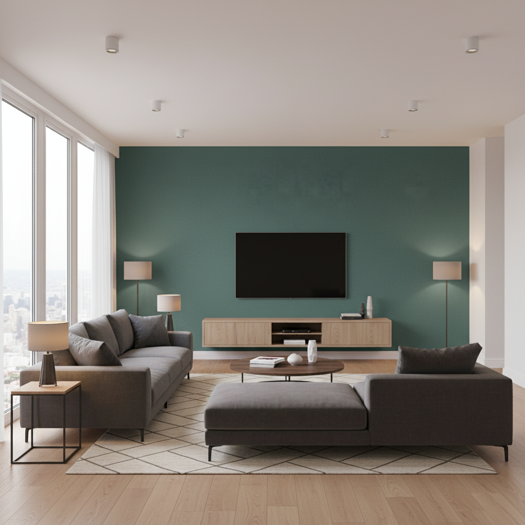 Oxford Velvet teal — Living Room Room Setting