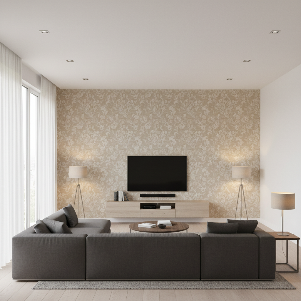 Oxford Velvet Sand — Living Room Room Setting