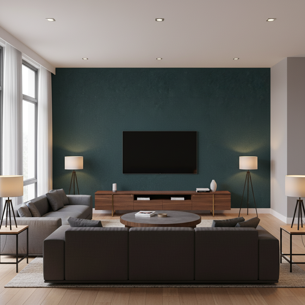 Oxford Velvet Teal — Living Room Room Setting