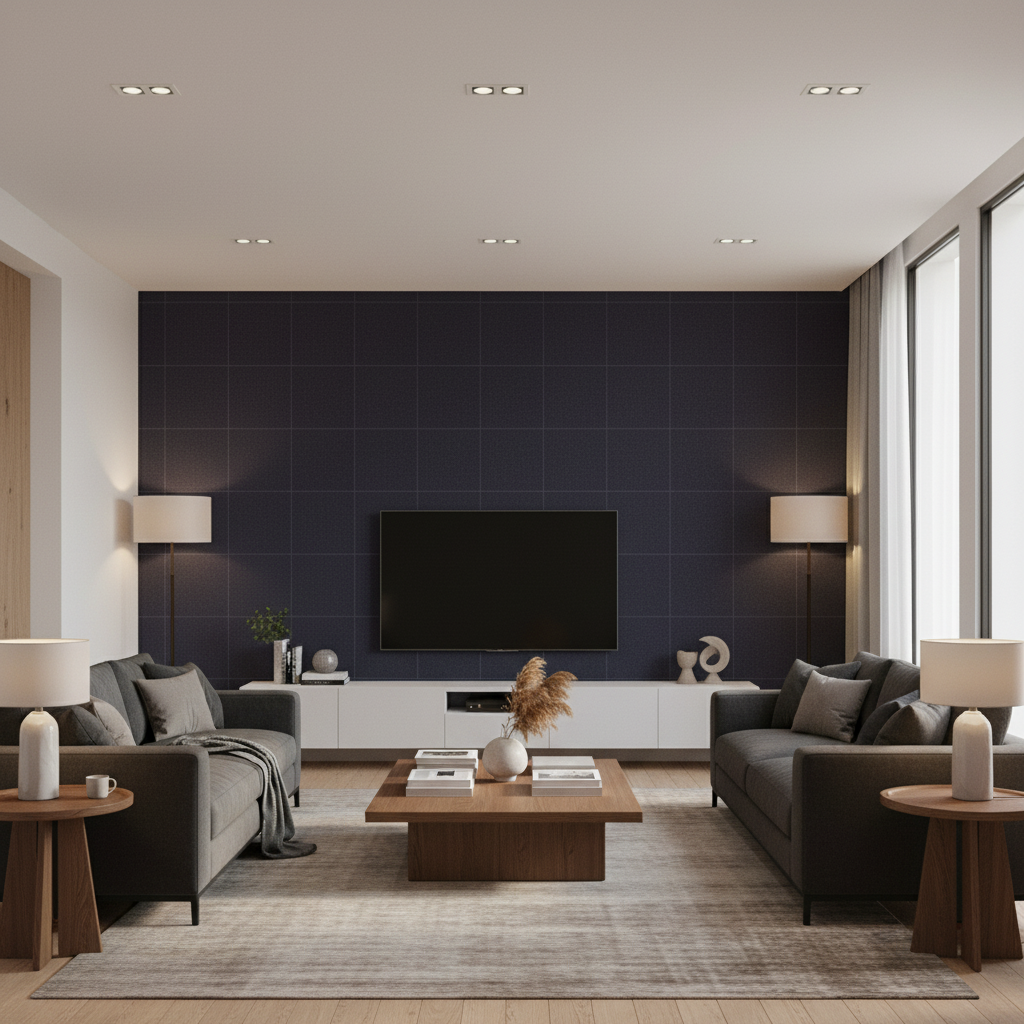 Oxford Velvet Cerulean — Living Room Room Setting