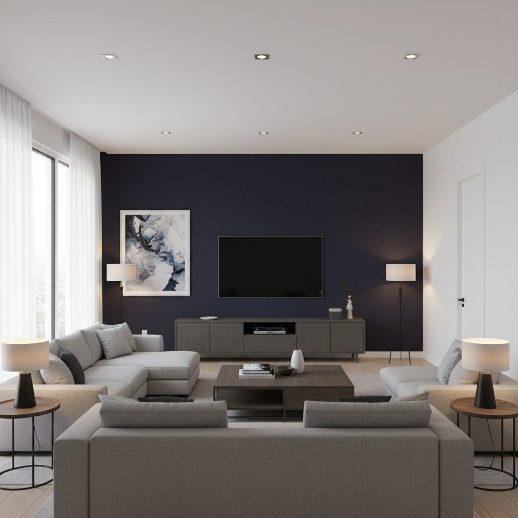 Oxford Velvet Cerulean — Living Room Room Setting