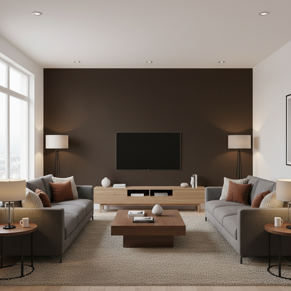 Oxford Velvet Chocolate — Living Room Room Setting