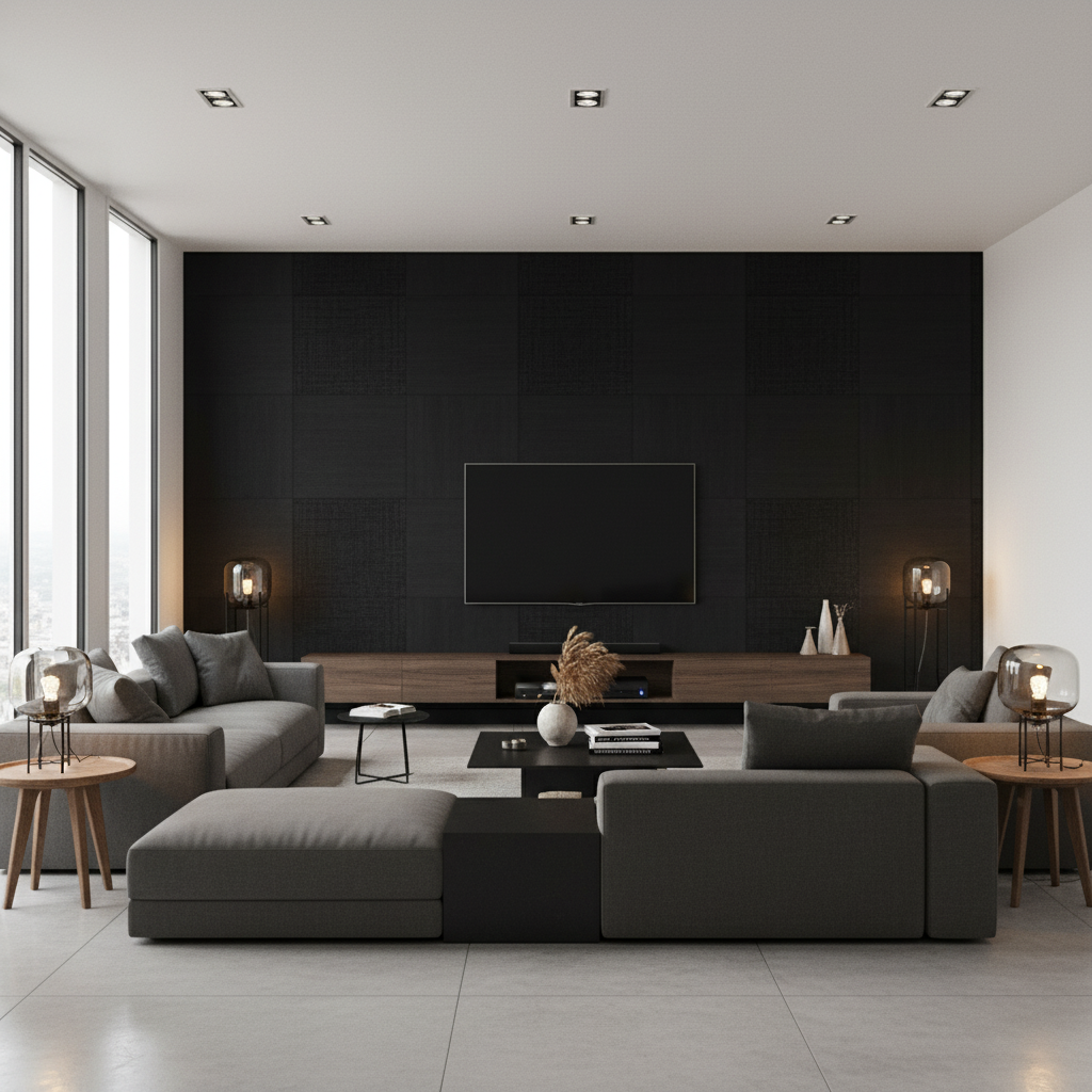 Oxford Velvet Noir — Living Room Room Setting