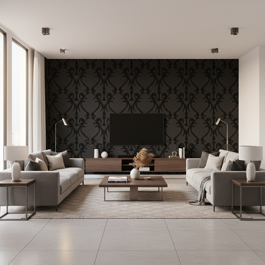 Oxford Velvet Noir — Living Room Room Setting