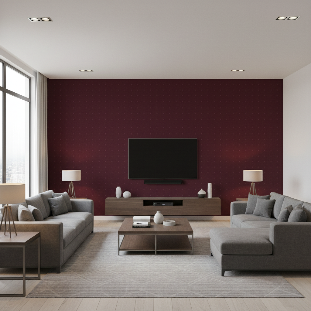 Oxford Velvet Cranberry — Living Room Room Setting