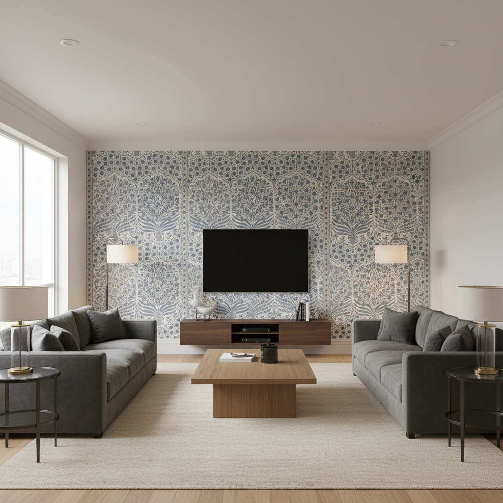 Sameera Blue/Indigo — Living Room Room Setting