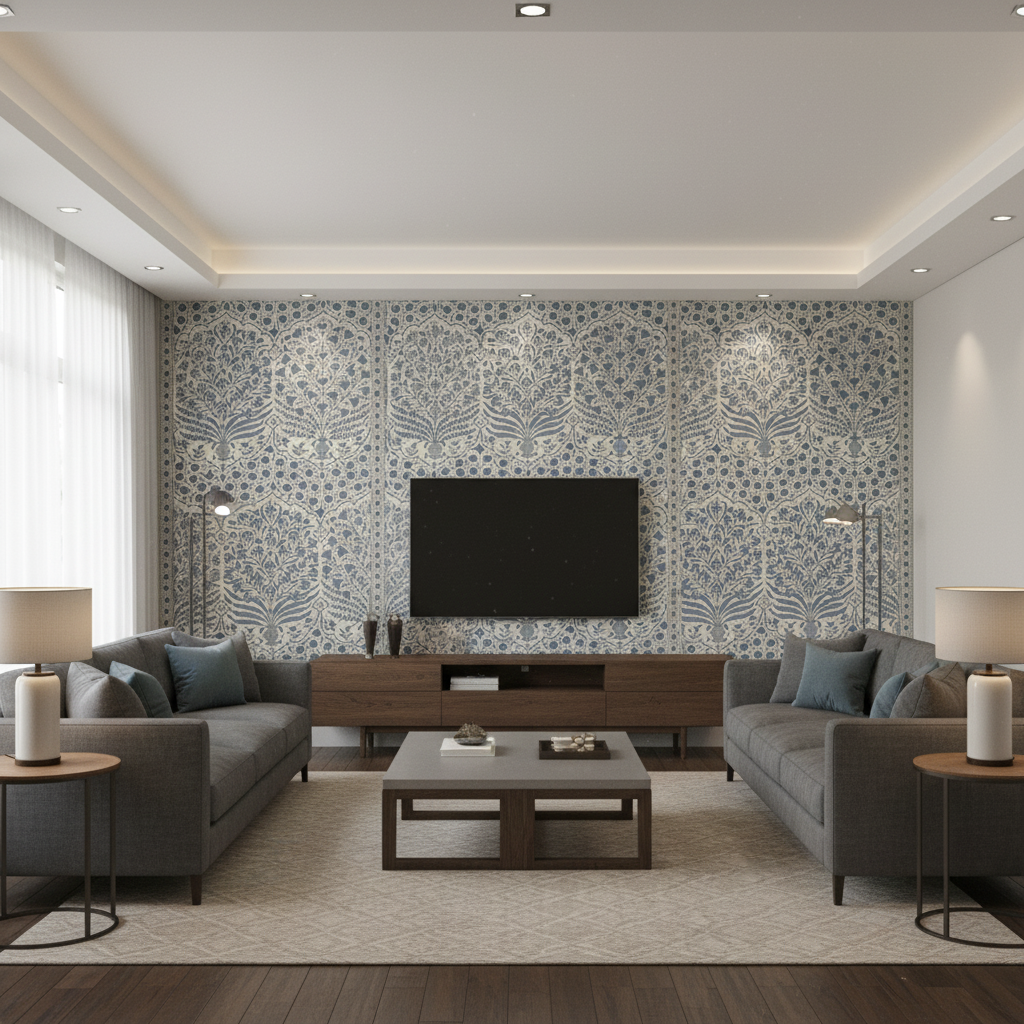 Sameera Blue/Indigo — Living Room Room Setting