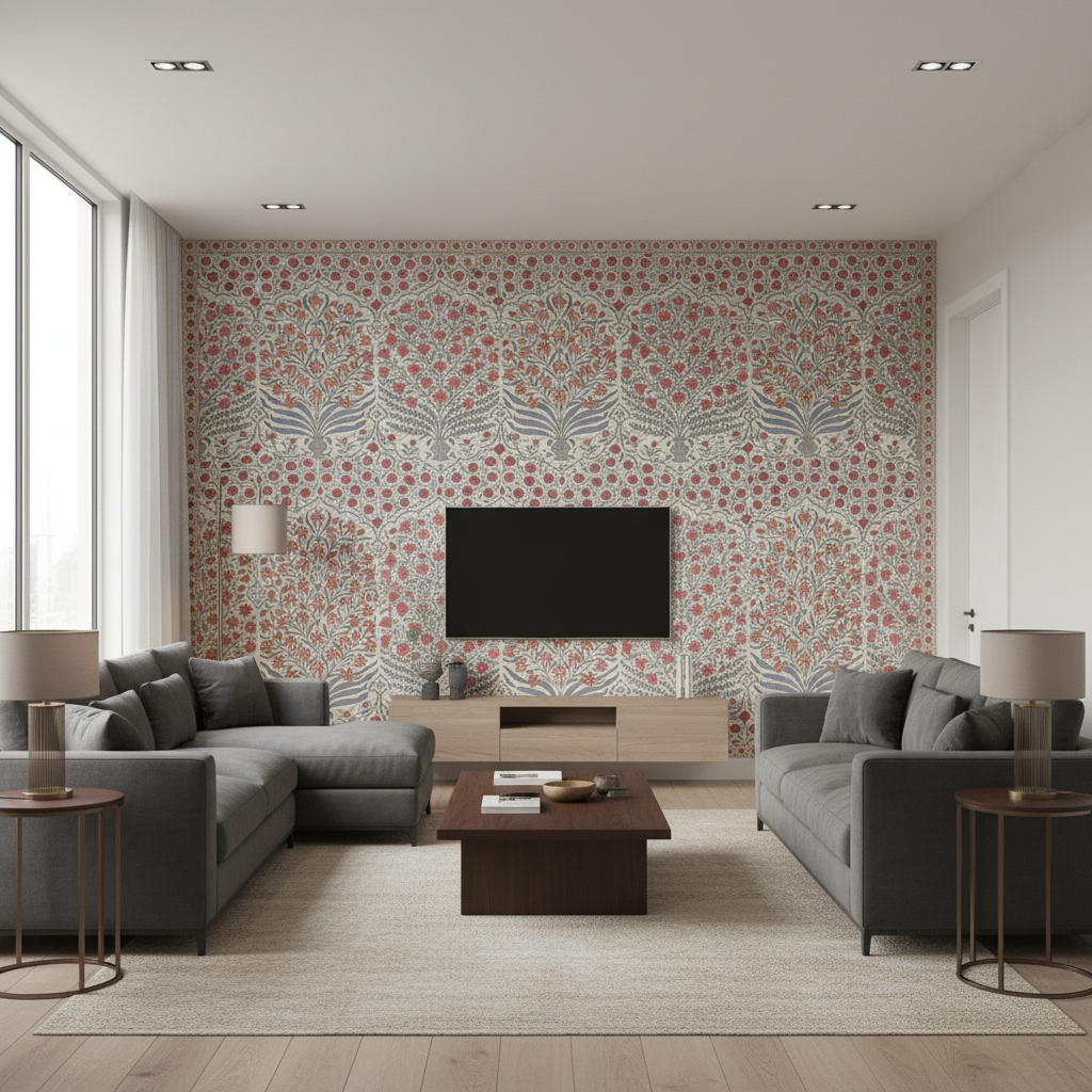 Sameera Red/Blue — Living Room Room Setting