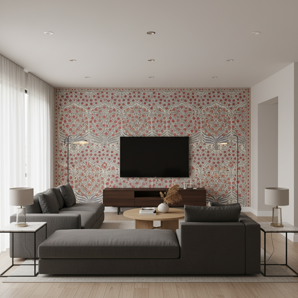 Sameera Red/Blue — Living Room Room Setting