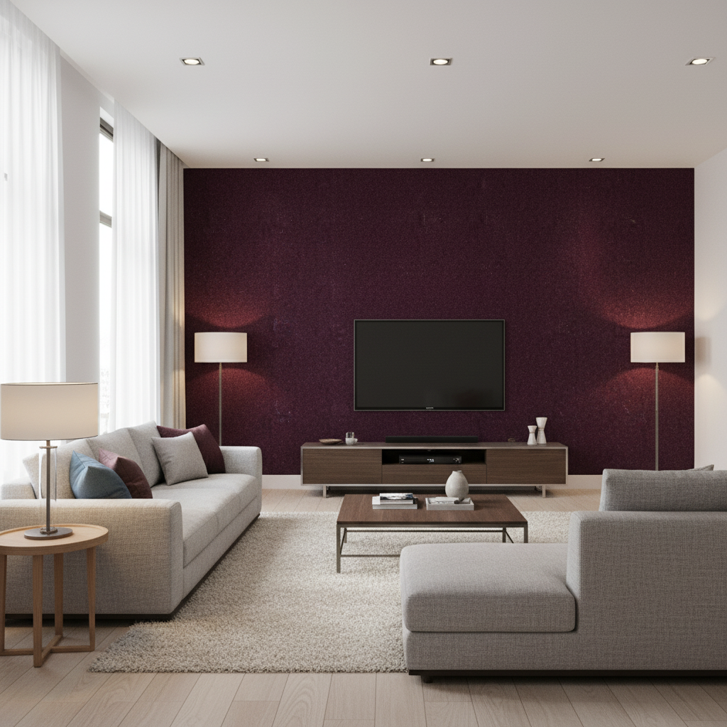 Skye Wool Aubergine — Living Room Room Setting