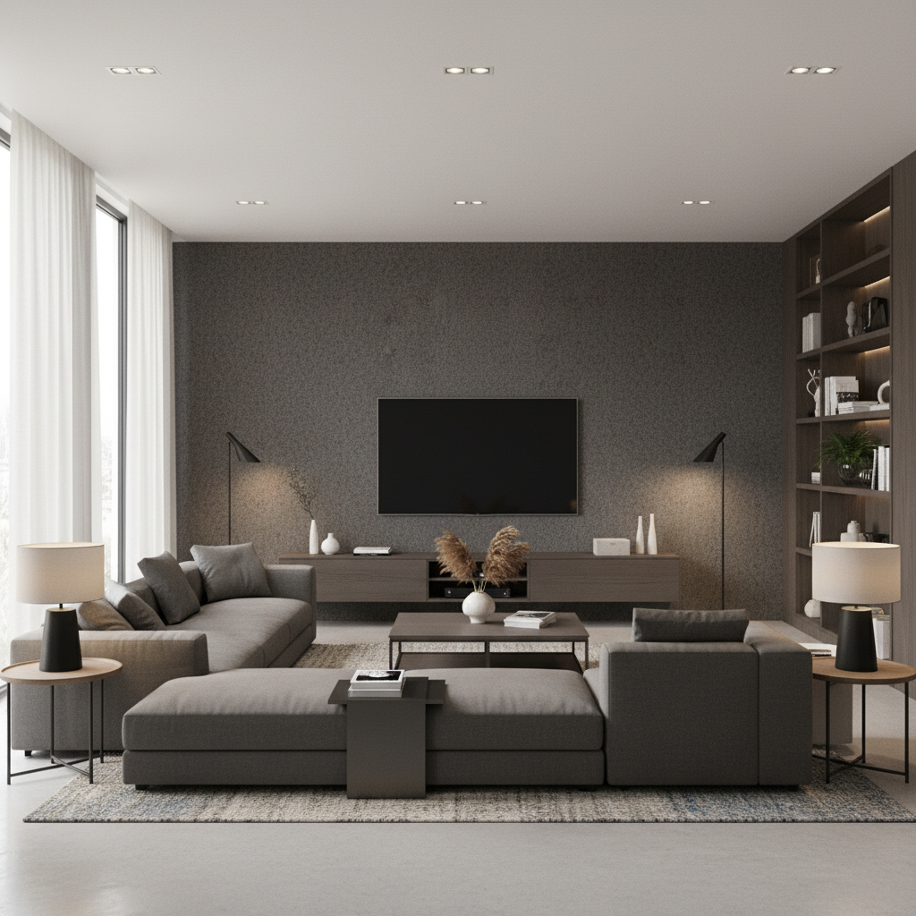 Skye Wool Charcoal — Living Room Room Setting