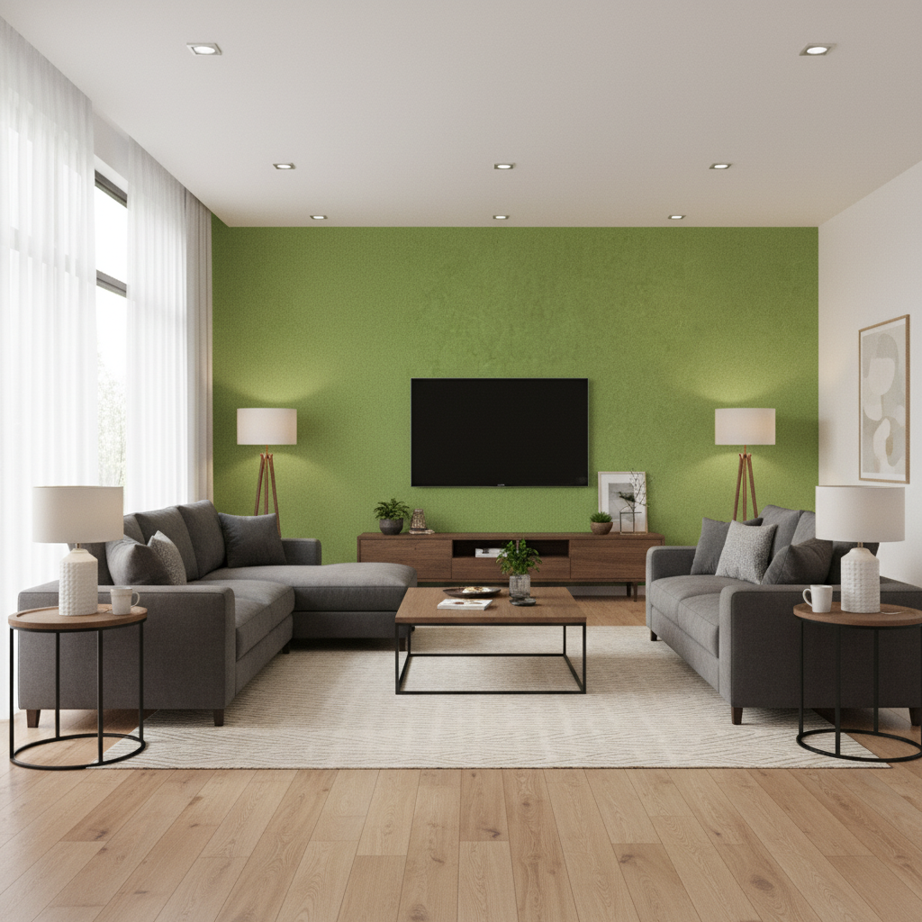 Skye Wool olive green — Living Room Room Setting