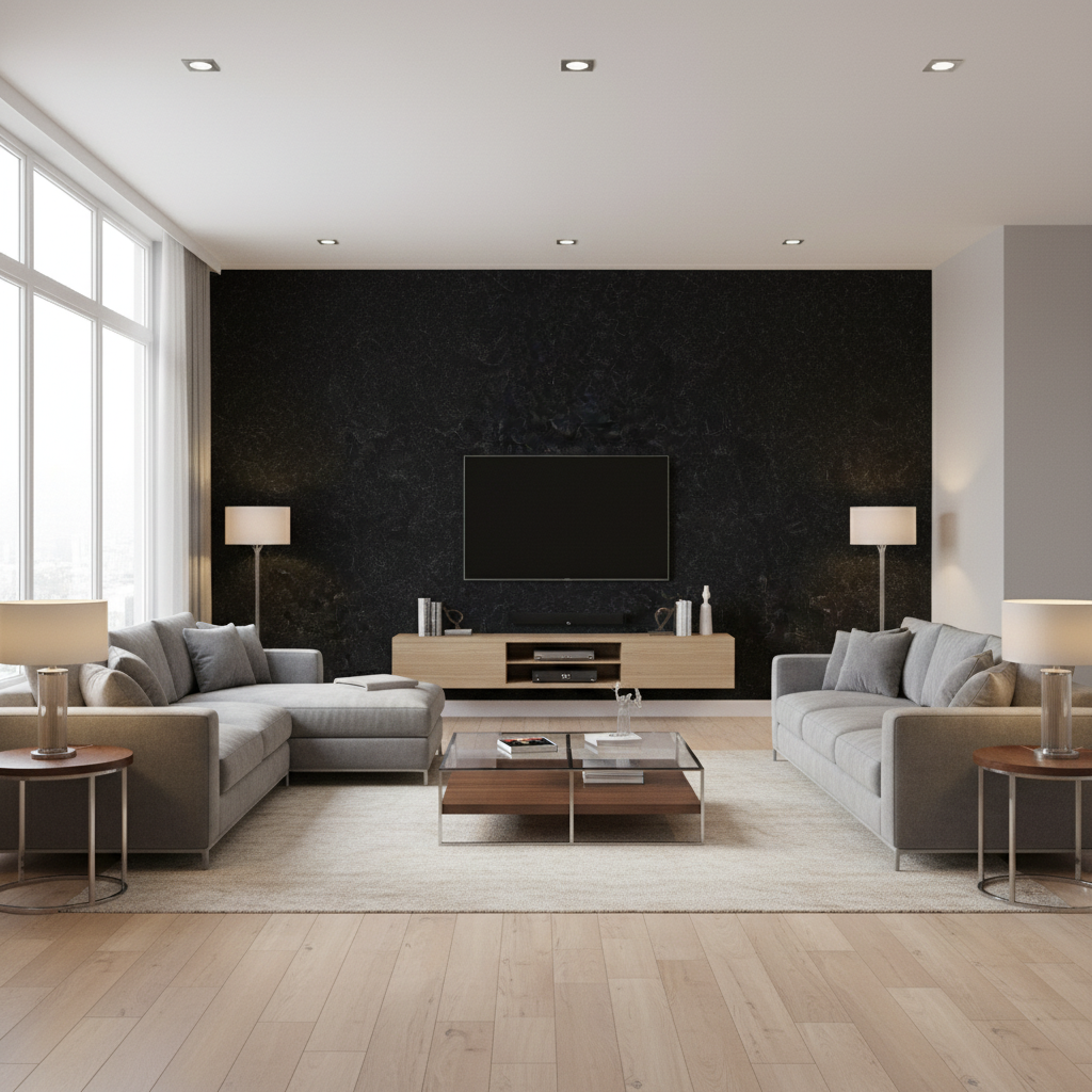 Skye Wool Jet — Living Room Room Setting