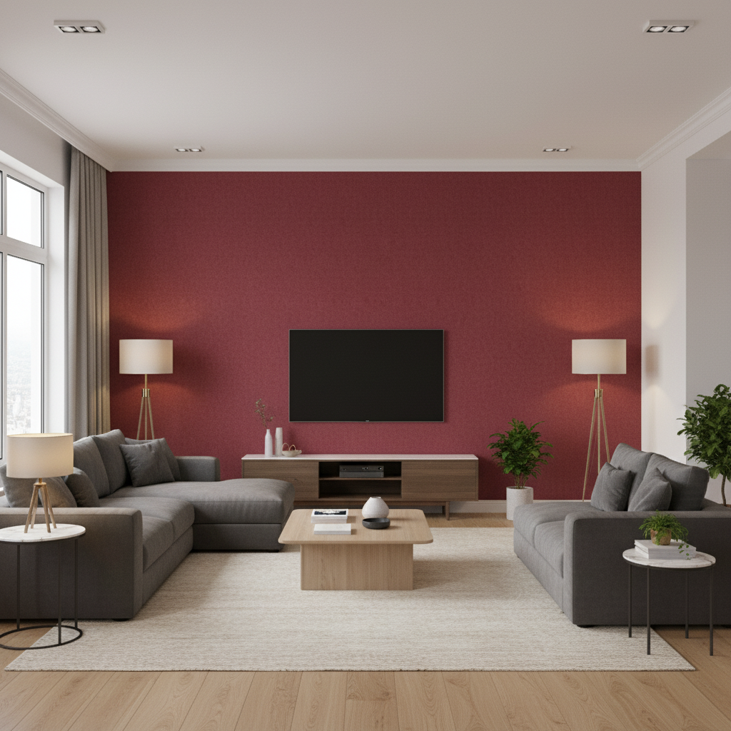 Skye Wool Cranberry — Living Room Room Setting