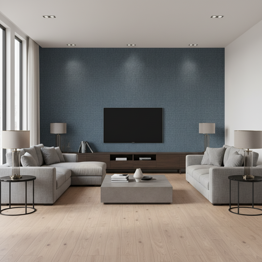 Lille Linen Sea Blue — Living Room Room Setting