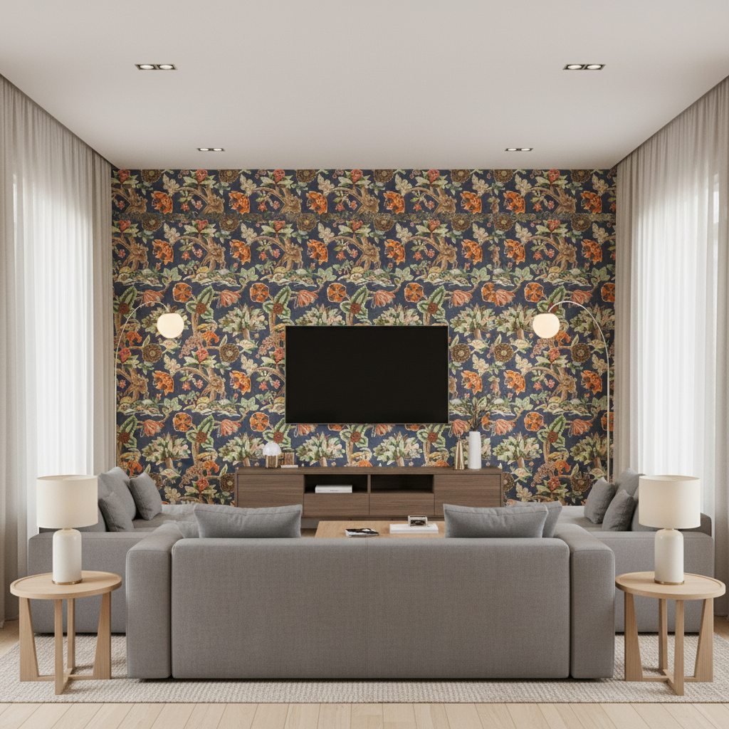 Leyland Print Blue/Multi — Living Room Room Setting