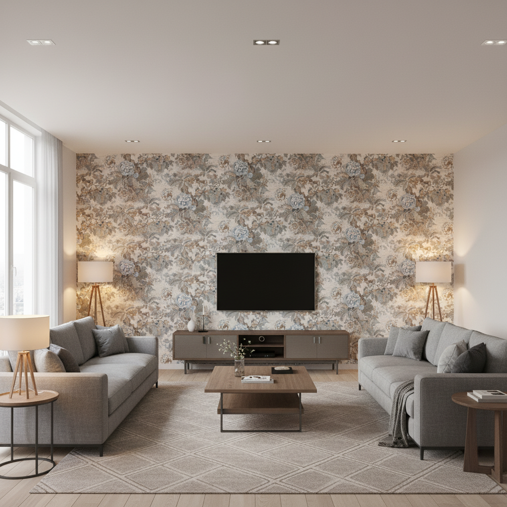 Chinese Lantern Ii Pebble — Living Room Room Setting