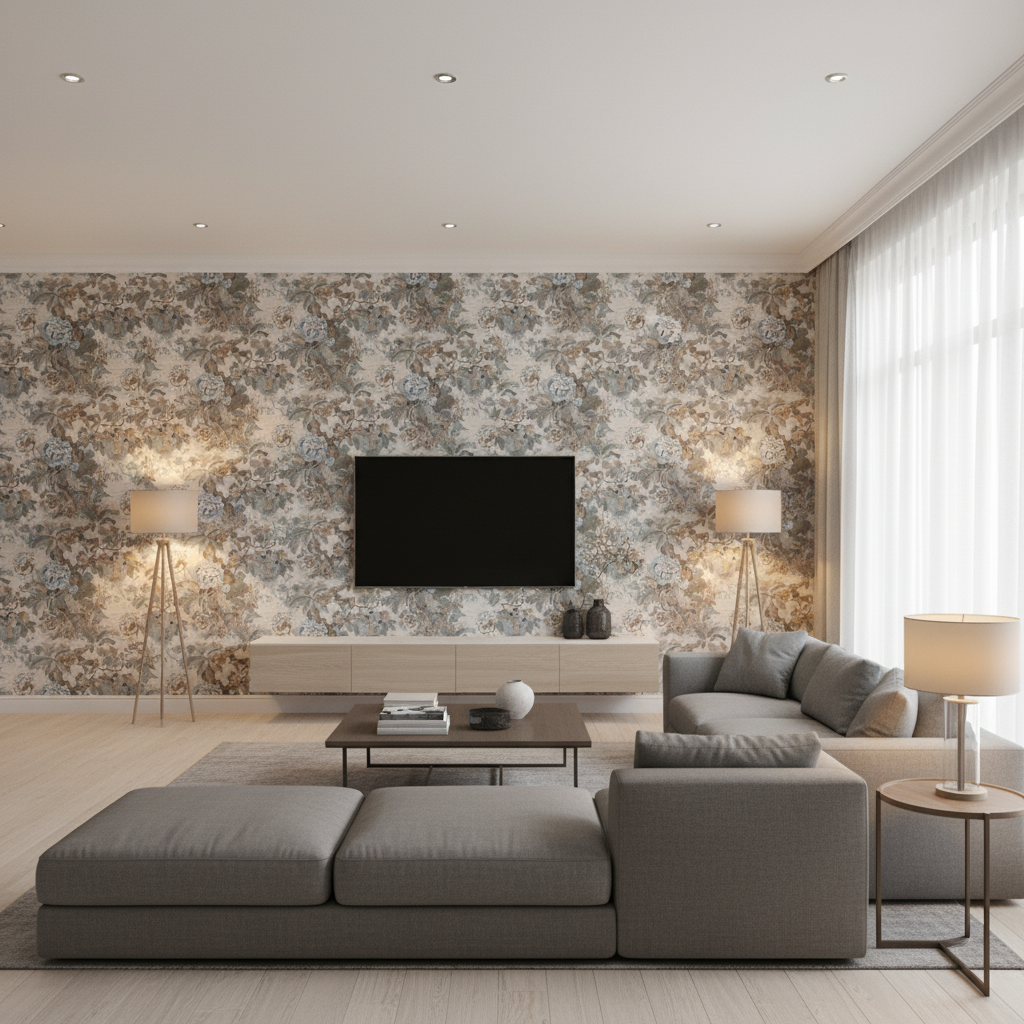 Chinese Lantern Ii Pebble — Living Room Room Setting