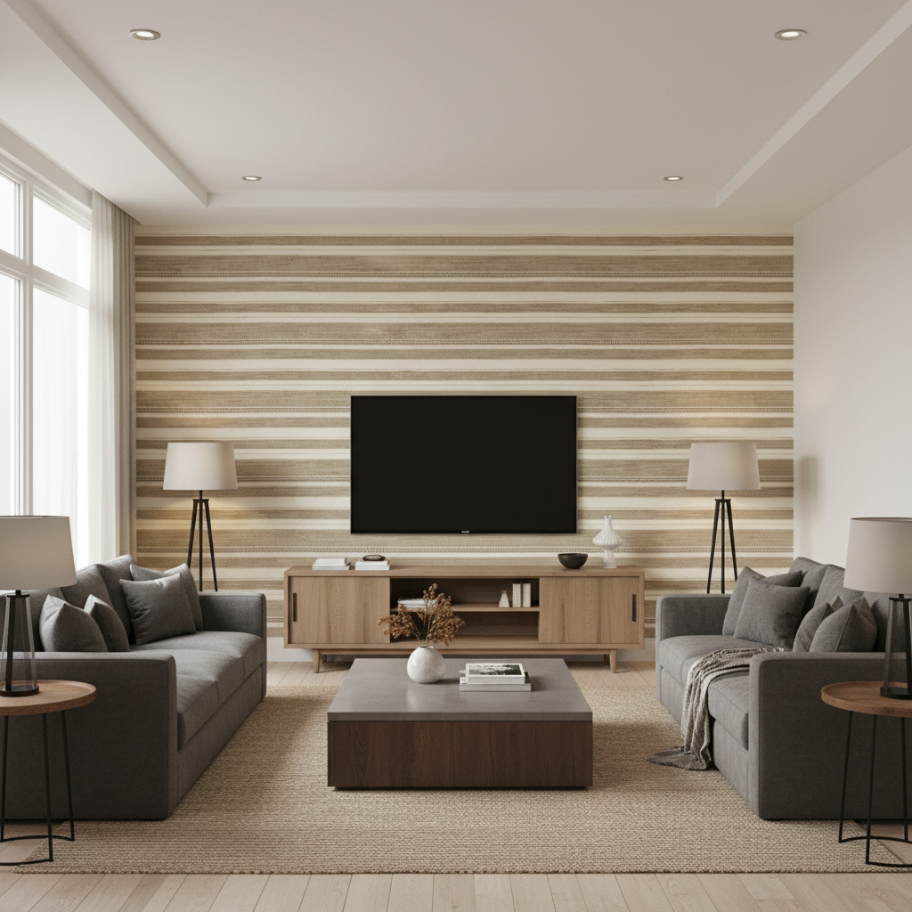 Entoto Stripe Ivory/Flax — Living Room Room Setting