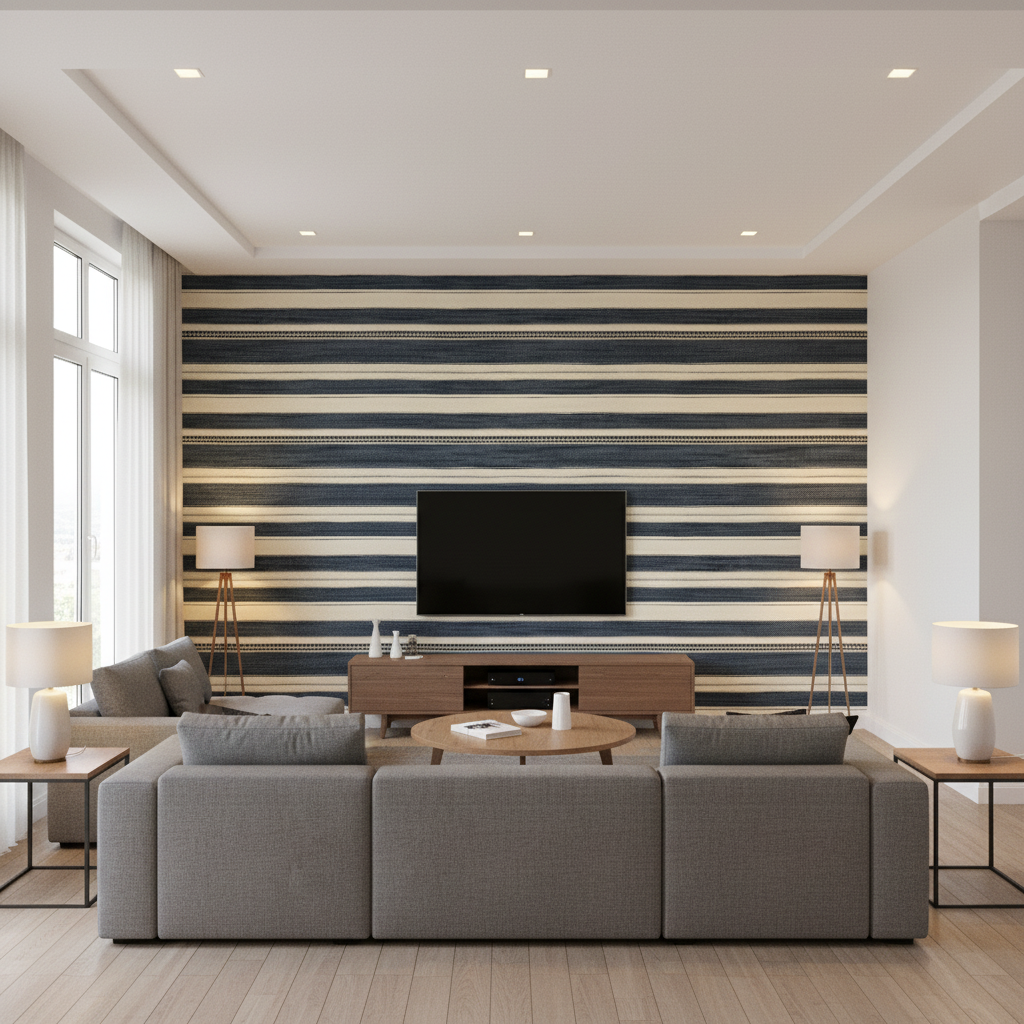 Entoto Stripe Blue/Indigo — Living Room Room Setting