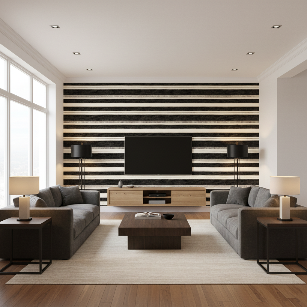 Entoto Stripe Ivory/Black — Living Room Room Setting