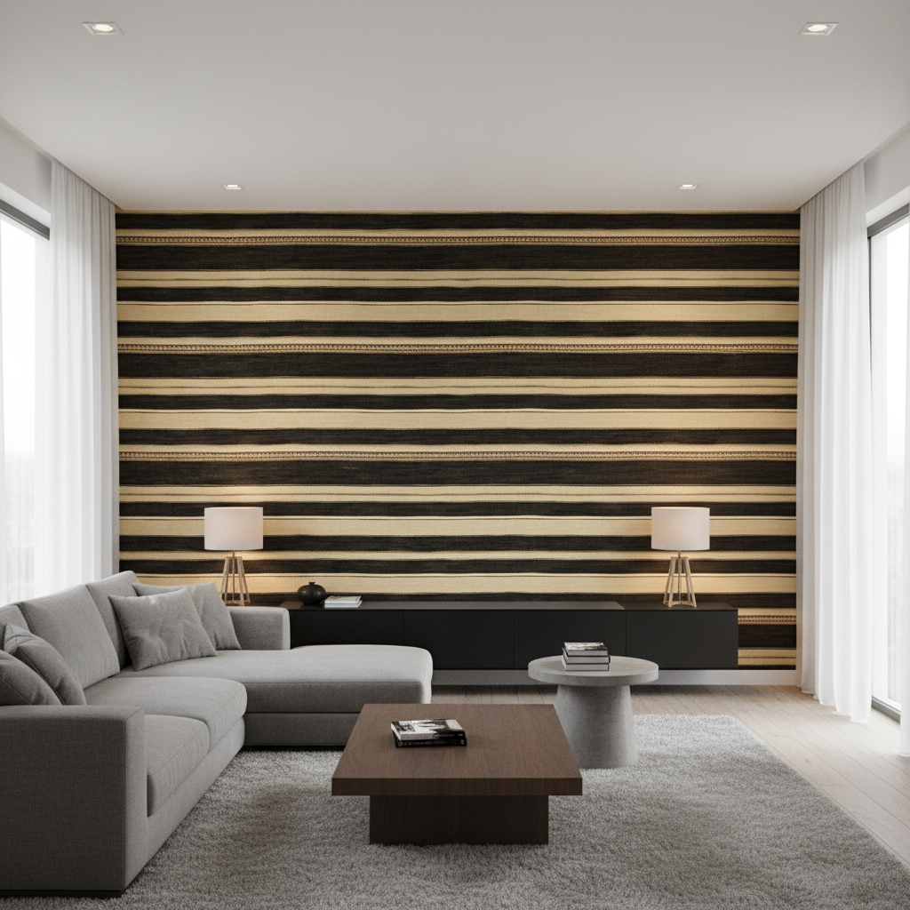 Entoto Stripe Ebony/Cocoa — Living Room Room Setting