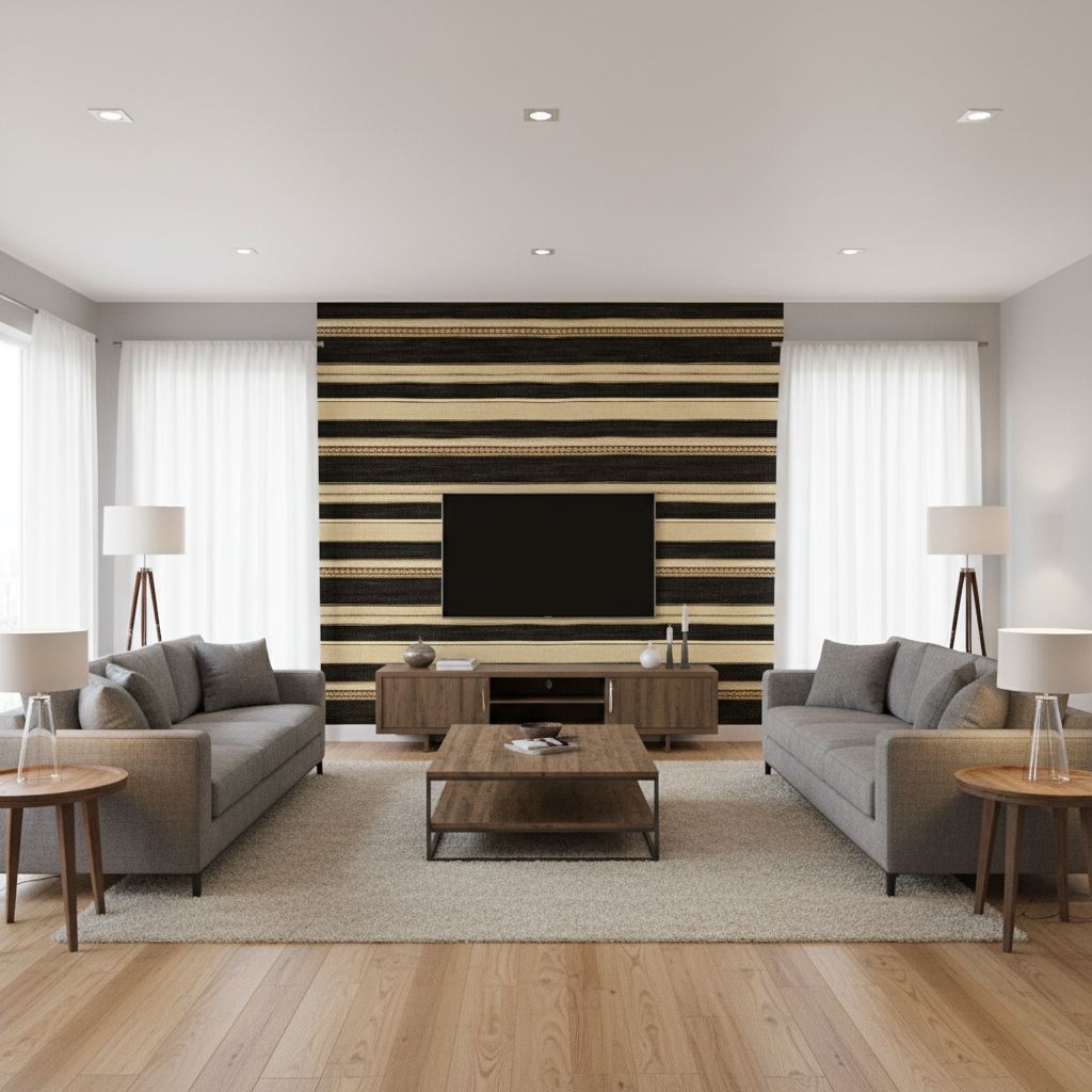 Entoto Stripe Ebony/Cocoa — Living Room Room Setting