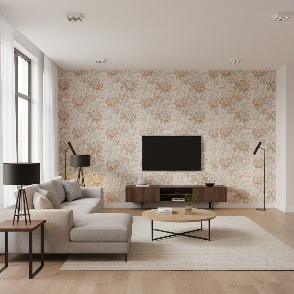 Davenport Print Coral — Living Room Room Setting