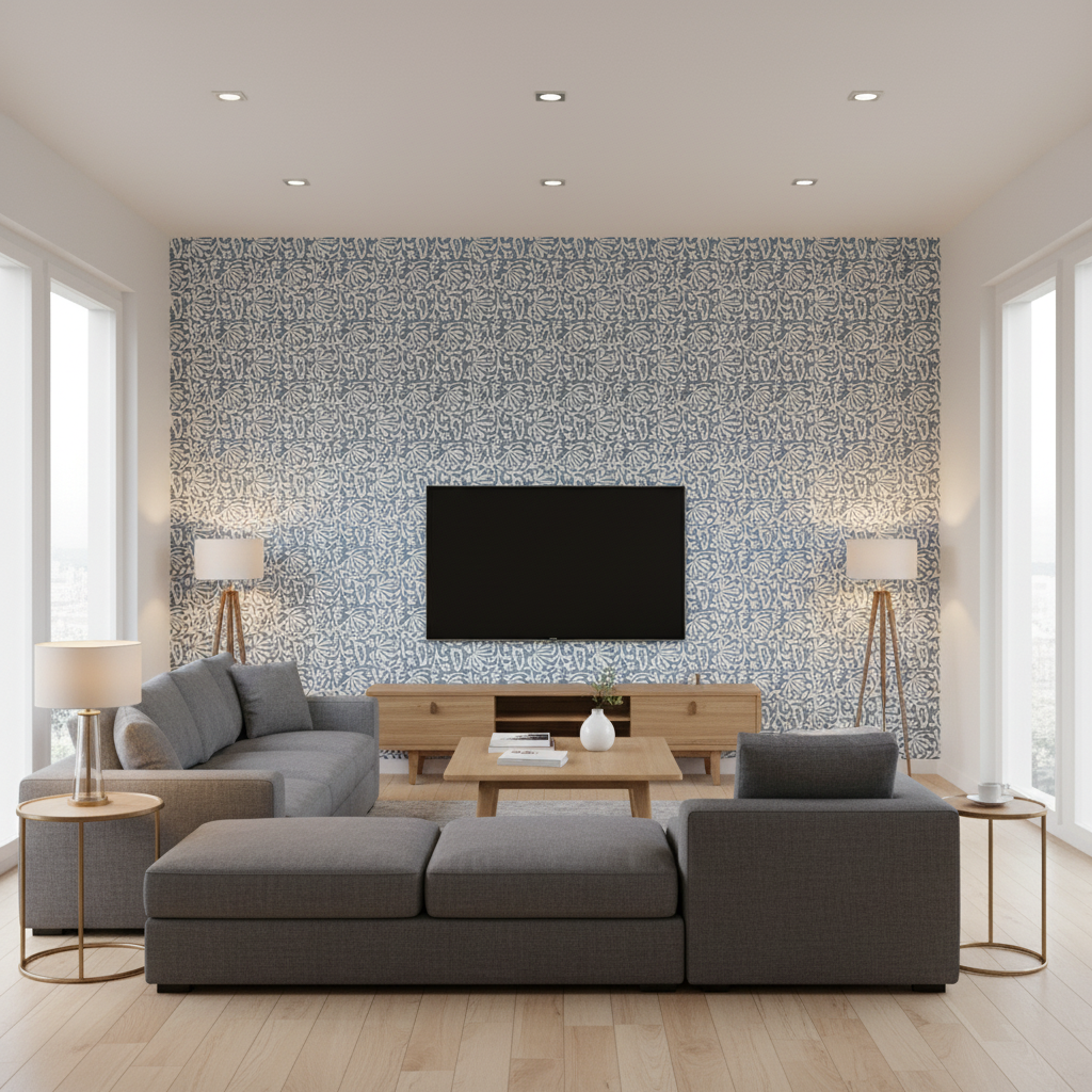 Laine Print Bluebell — Living Room Room Setting