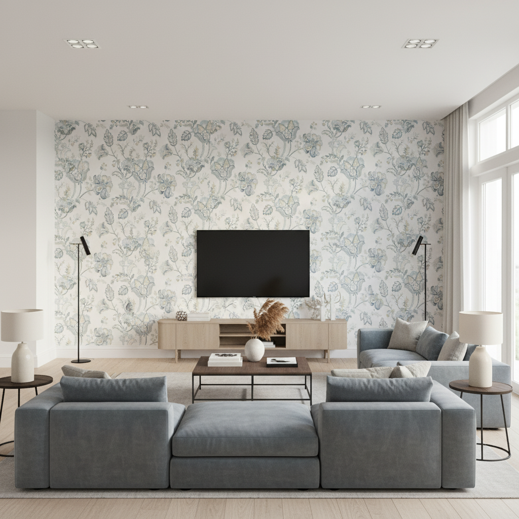 Bradford Emb Juniper/Lagoon — Living Room Room Setting