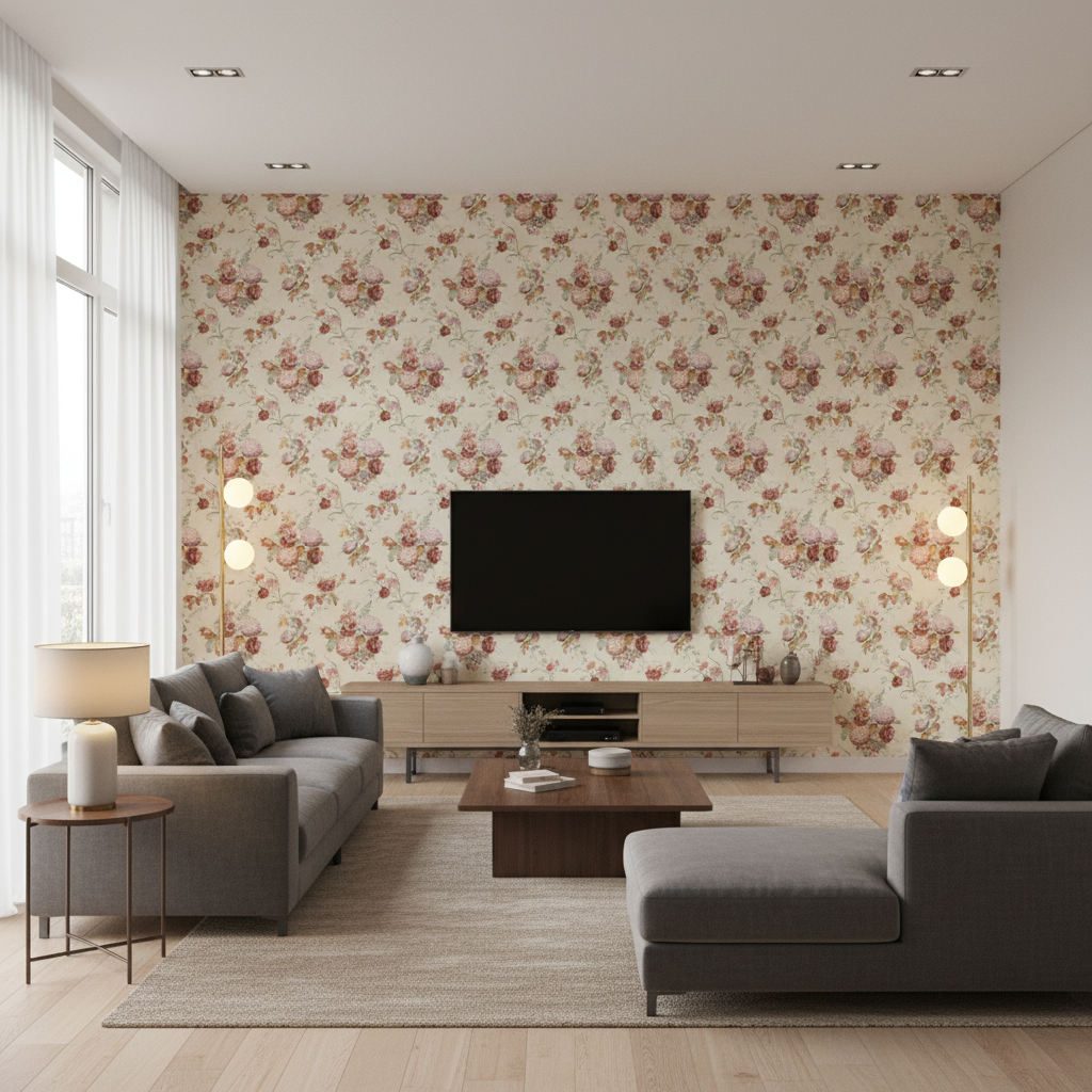 Adelyn Handblock Lilac — Living Room Room Setting