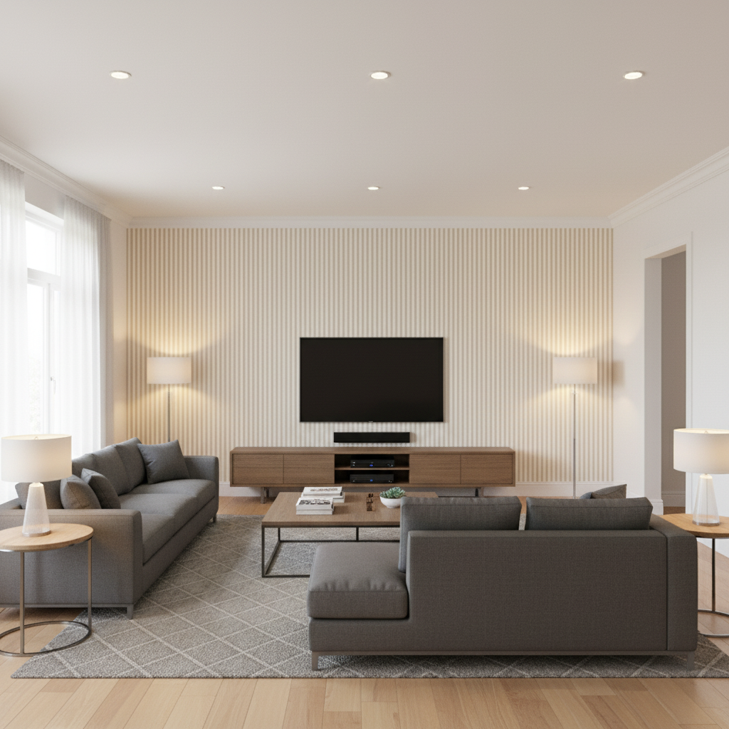 Cap Ferrat Stripe Beige — Living Room Room Setting