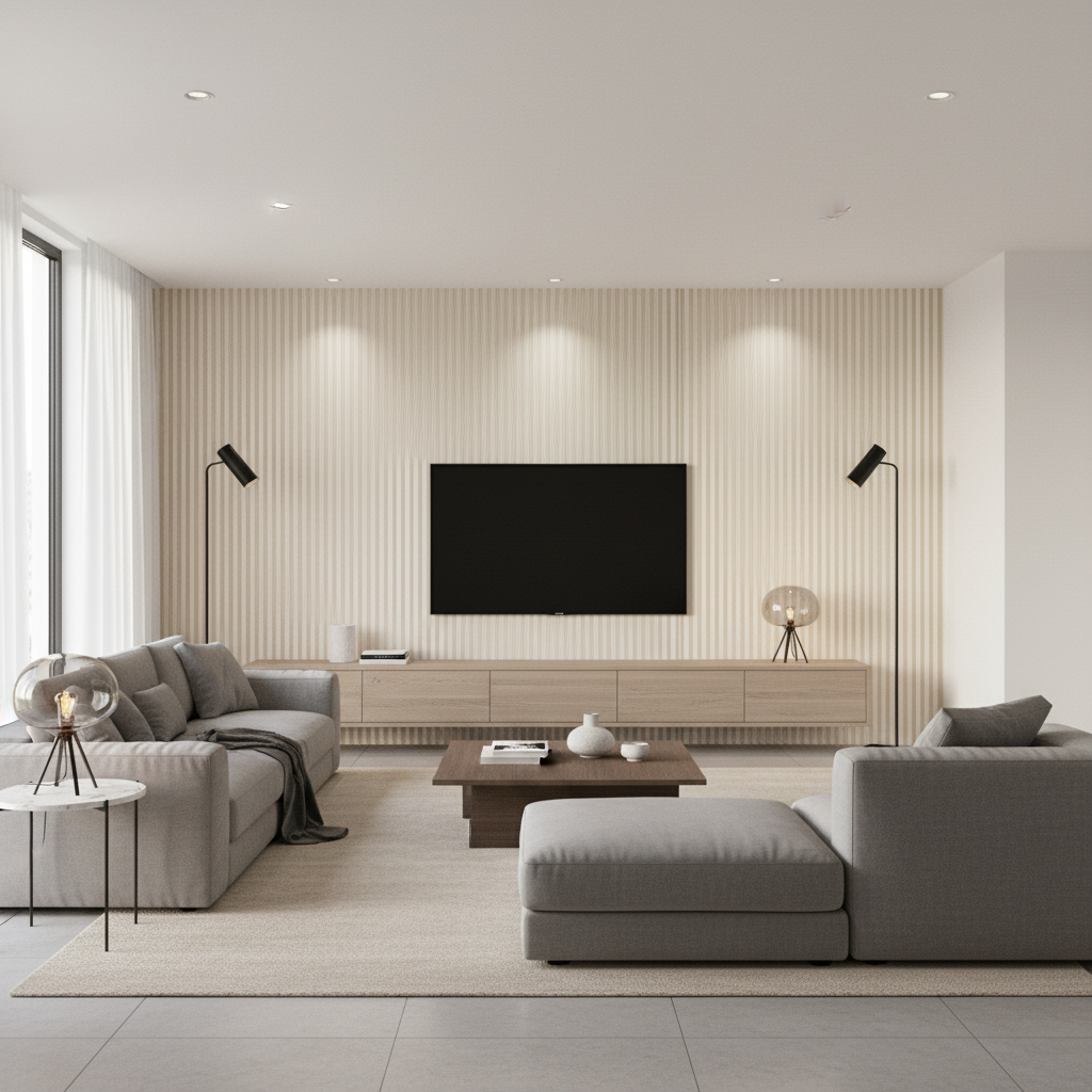 Cap Ferrat Stripe Beige — Living Room Room Setting