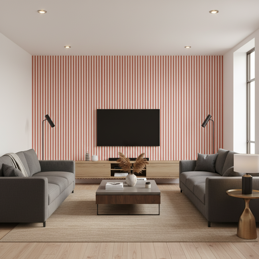Cap Ferrat Stripe Red — Living Room Room Setting
