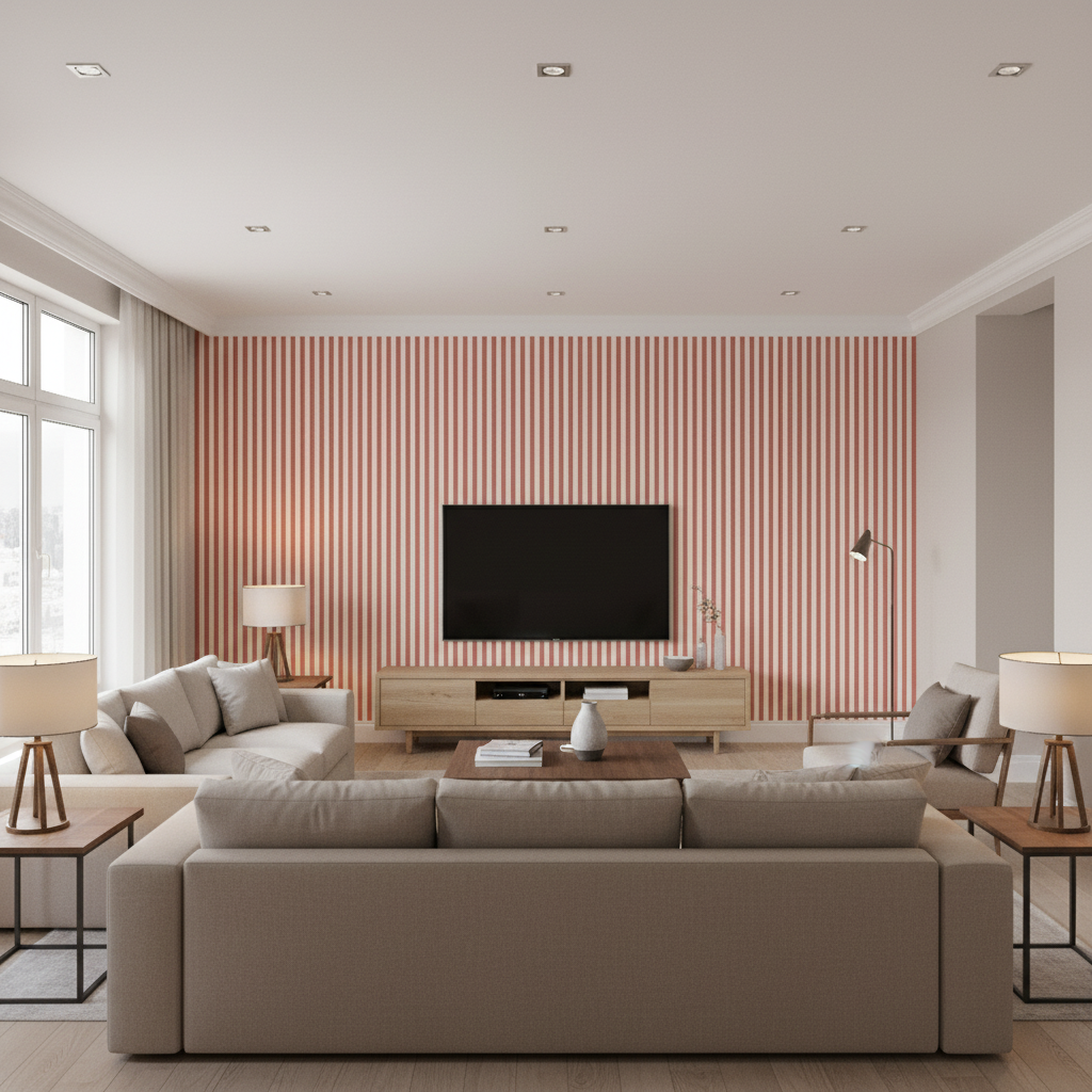 Cap Ferrat Stripe Red — Living Room Room Setting