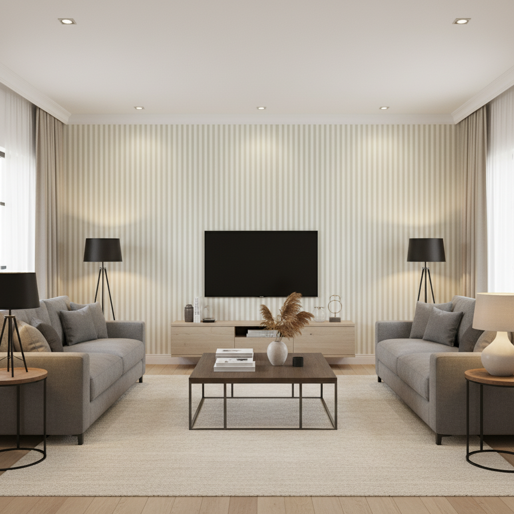 Cap Ferrat Stripe Leaf — Living Room Room Setting