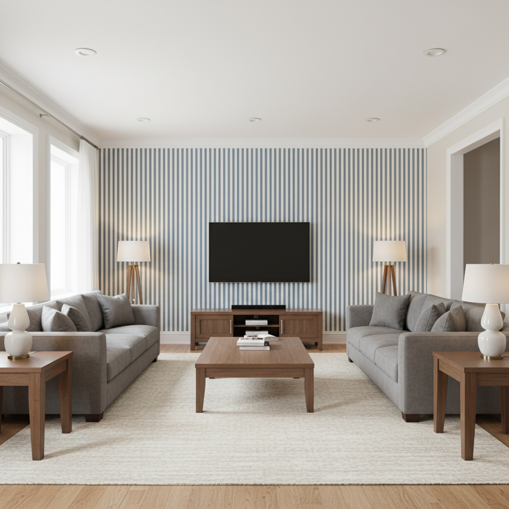 Cap Ferrat Stripe Marine — Living Room Room Setting