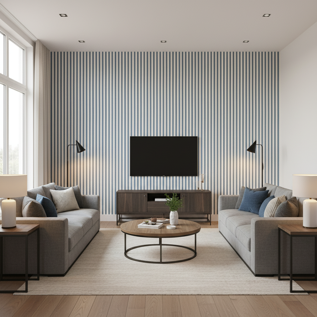 Cap Ferrat Stripe Marine — Living Room Room Setting
