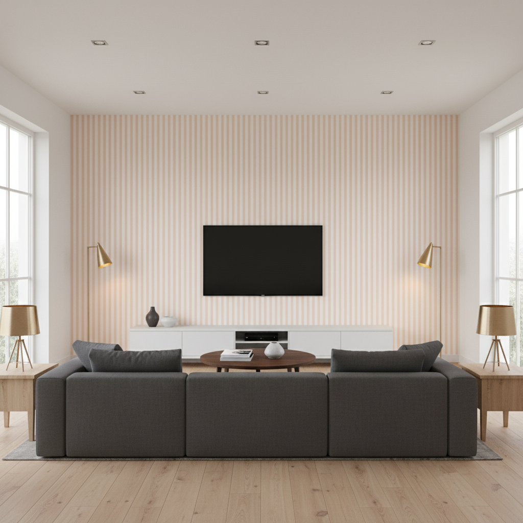 Cap Ferrat Stripe Pink — Living Room Room Setting