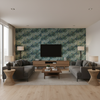 Arley Print Lagoon — Living Room Room Setting