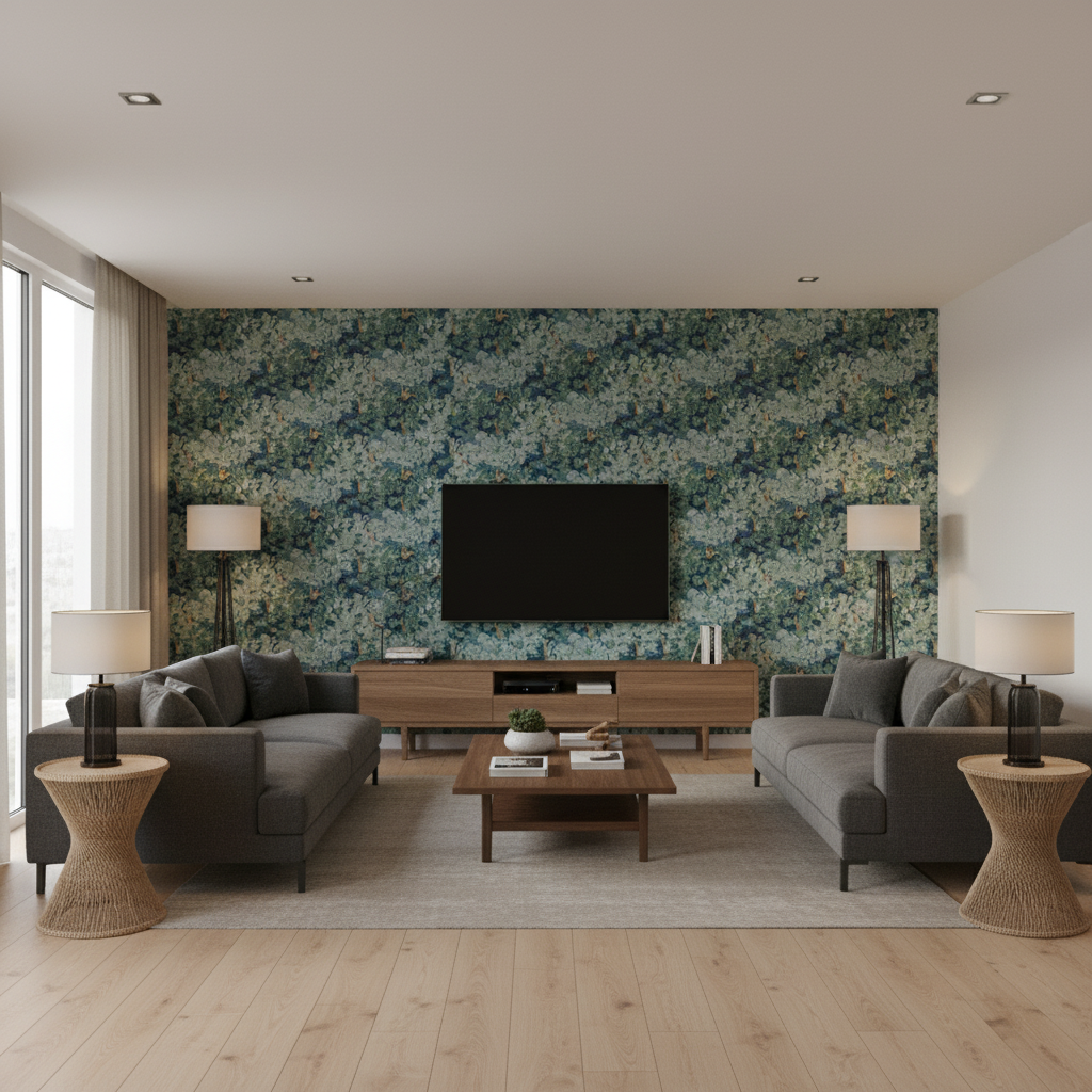 Arley Print Lagoon — Living Room Room Setting