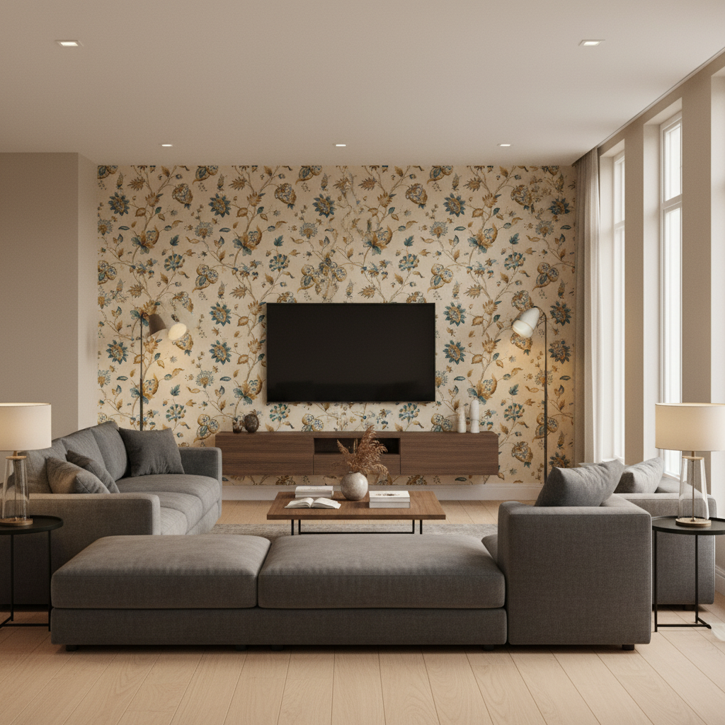 Hollin Print Peacock — Living Room Room Setting