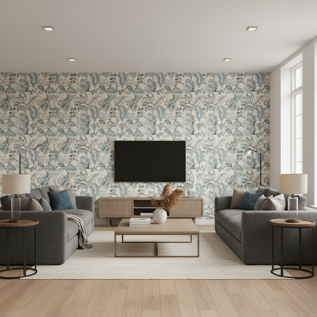 Orford Embroidery Blue/Gold — Living Room Room Setting
