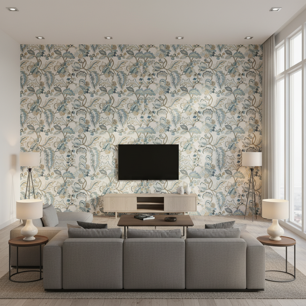 Orford Embroidery Blue/Gold — Living Room Room Setting